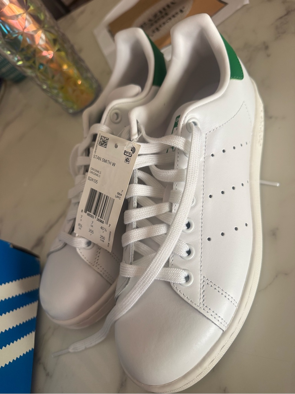 adidas White Leather Sneakers with Green Heel Accent